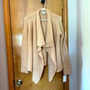 XS Nine West Camel Cardigan Sweater with Waterfall Front and roll up sleeves